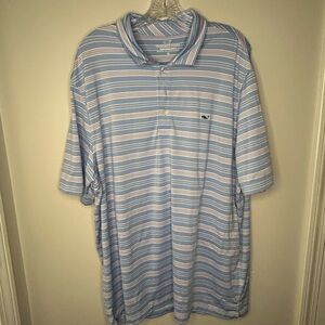 Vineyard Vines Men's Light Blue and White Polo